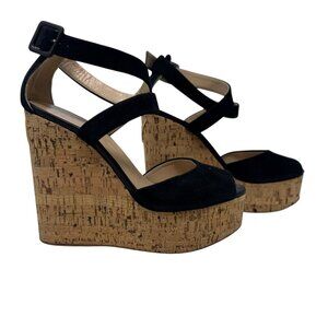 GIuseppe Zanotti Black Suede Cork Wedge Sandals size 36.5 6.5 ankle strap